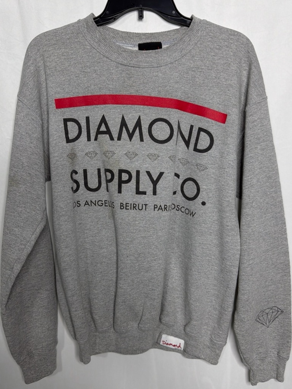 Diamond Supply Co. Gray Logo Crewneck Sweater with Red Accent
